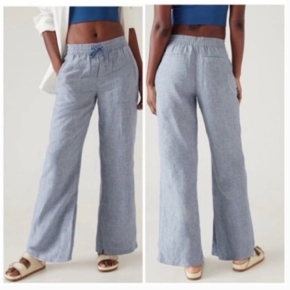 ATHLETA RETREAT LINEN HIGH-RISE PANTS BLUE SIZE 10